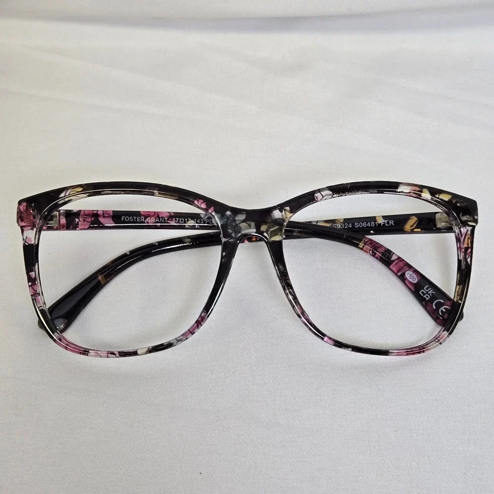 Foster Grant Floral Plastic Eyeglass‎ Frames, Black, 57017-143